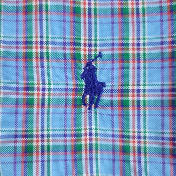 Ralph Lauren Button Down Shirt Slim Fit Light Blue Plaid Pony Logo Mens Size XL - Picture 4 of 10